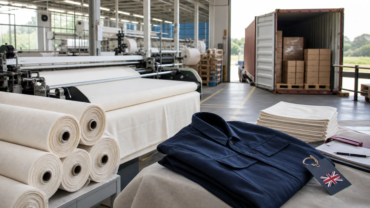 Cotton and jute bags with a folded knitted garment cleared at a freight-terminal inspection bench