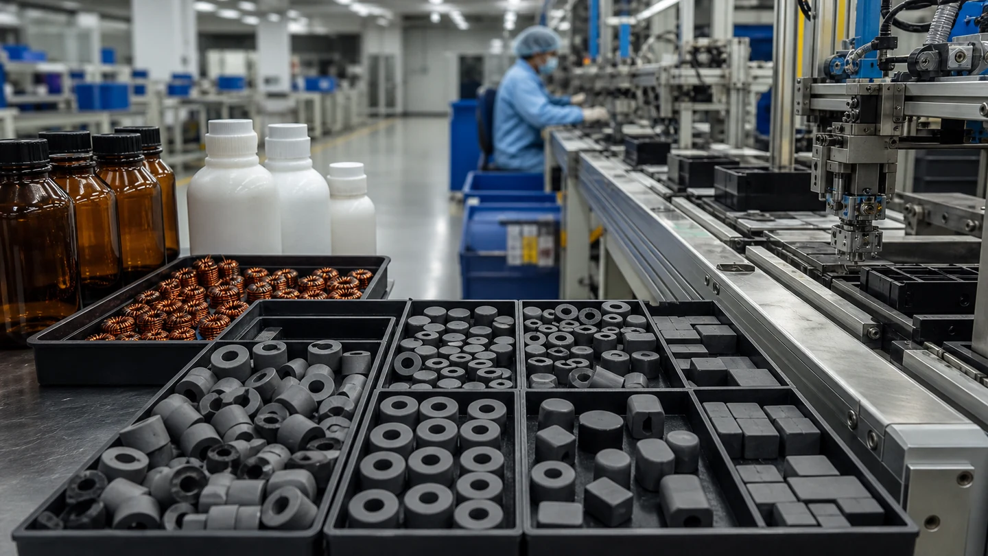 Electronics components and production machinery in a modern factory