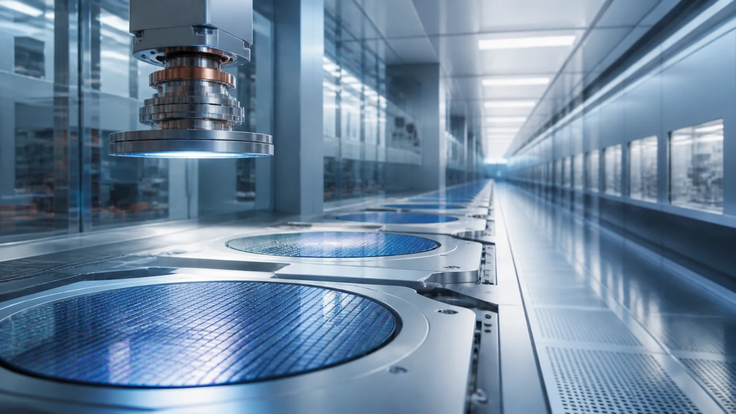 Semiconductor wafer processing line in a cleanroom
